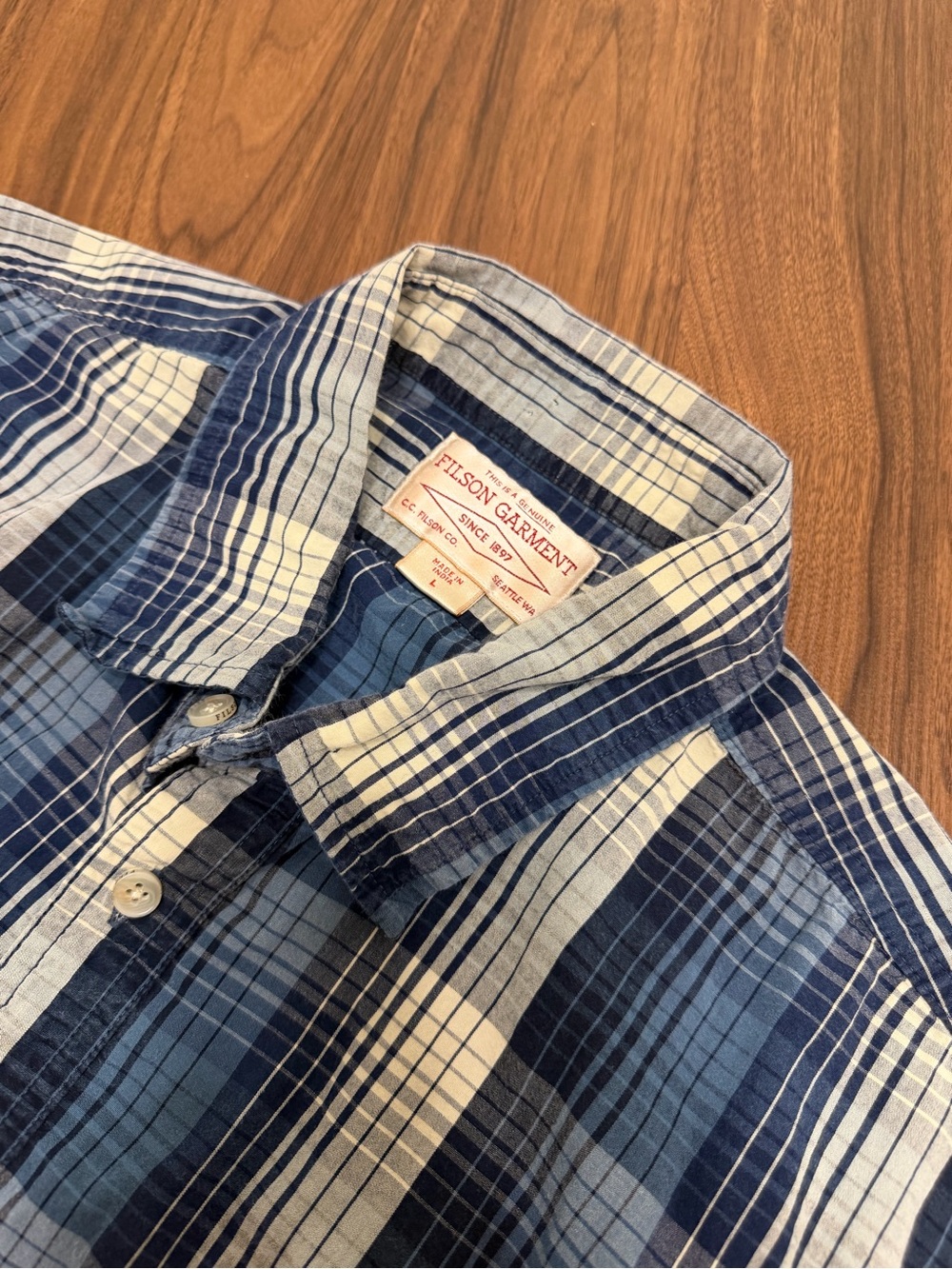 Filson Blue and White Plaid Button-Down Shirt